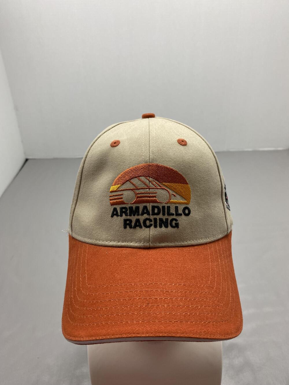 Armadillo Racing Hat Cap Strap Back One Size Beige Canvas Baseball Cap Mens